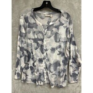 Logo Lori Goldstein Top Women's 1X Mesh Abstract Gray Long Sleeve Button Up‎